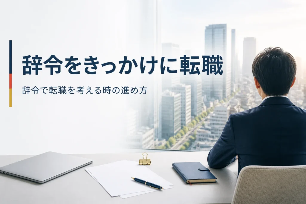 辞令をきっかけに転勤・異動の少ない仕事へ転職する時の進め方を紹介する記事のアイキャッチ。窓辺の机と街並み